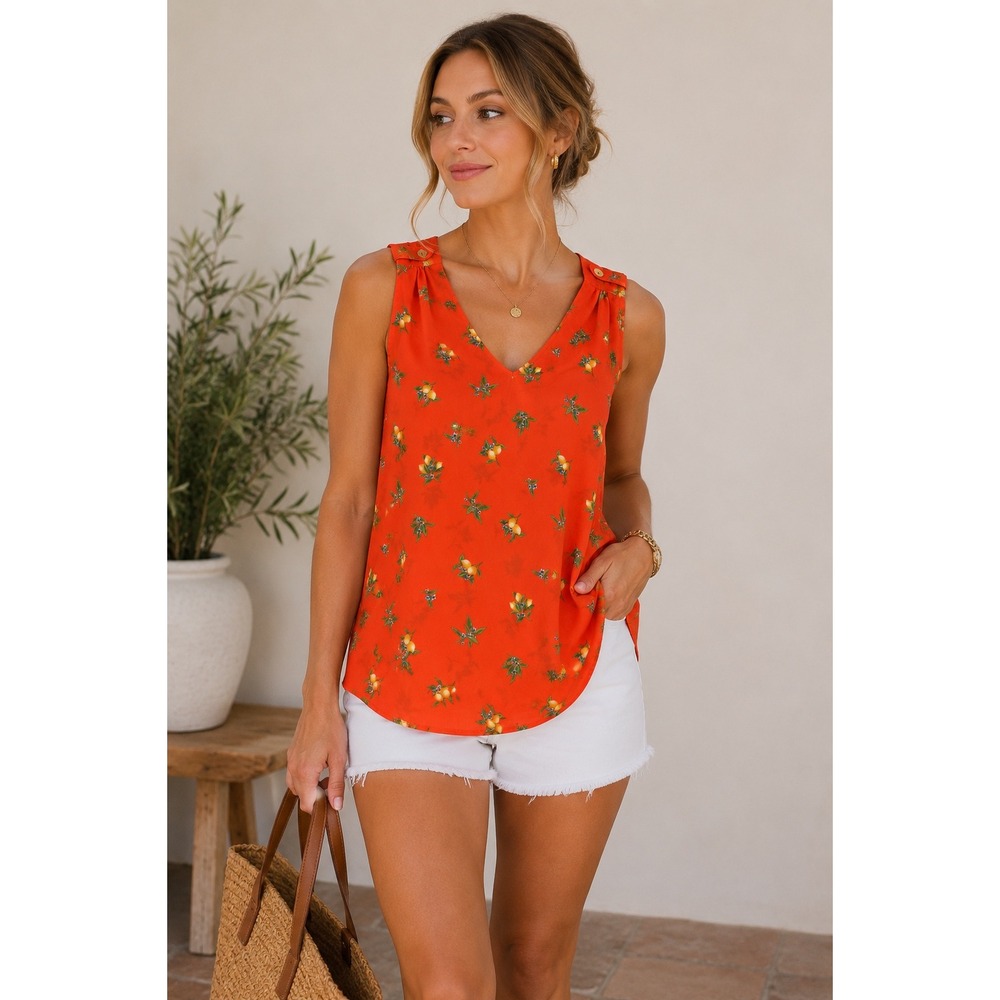 Alice Blue Amalfi Boho Lemon Print Sleeveless Blouse‎ Summer Beachy Resort Sz XL